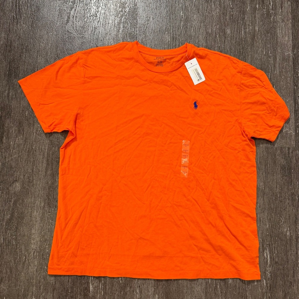 Polo Ralph Lauren T-Shirt Mens Large Orange Short Sleeve Blue Pony Logo Cotton